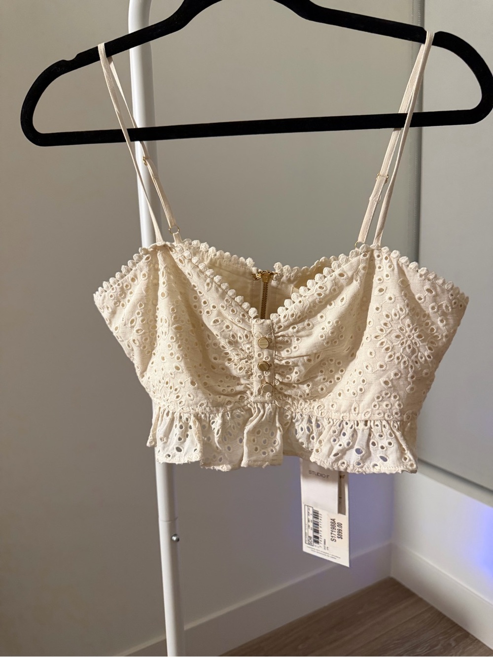 Cream Eyelet Ruffle Cropped Cami Top